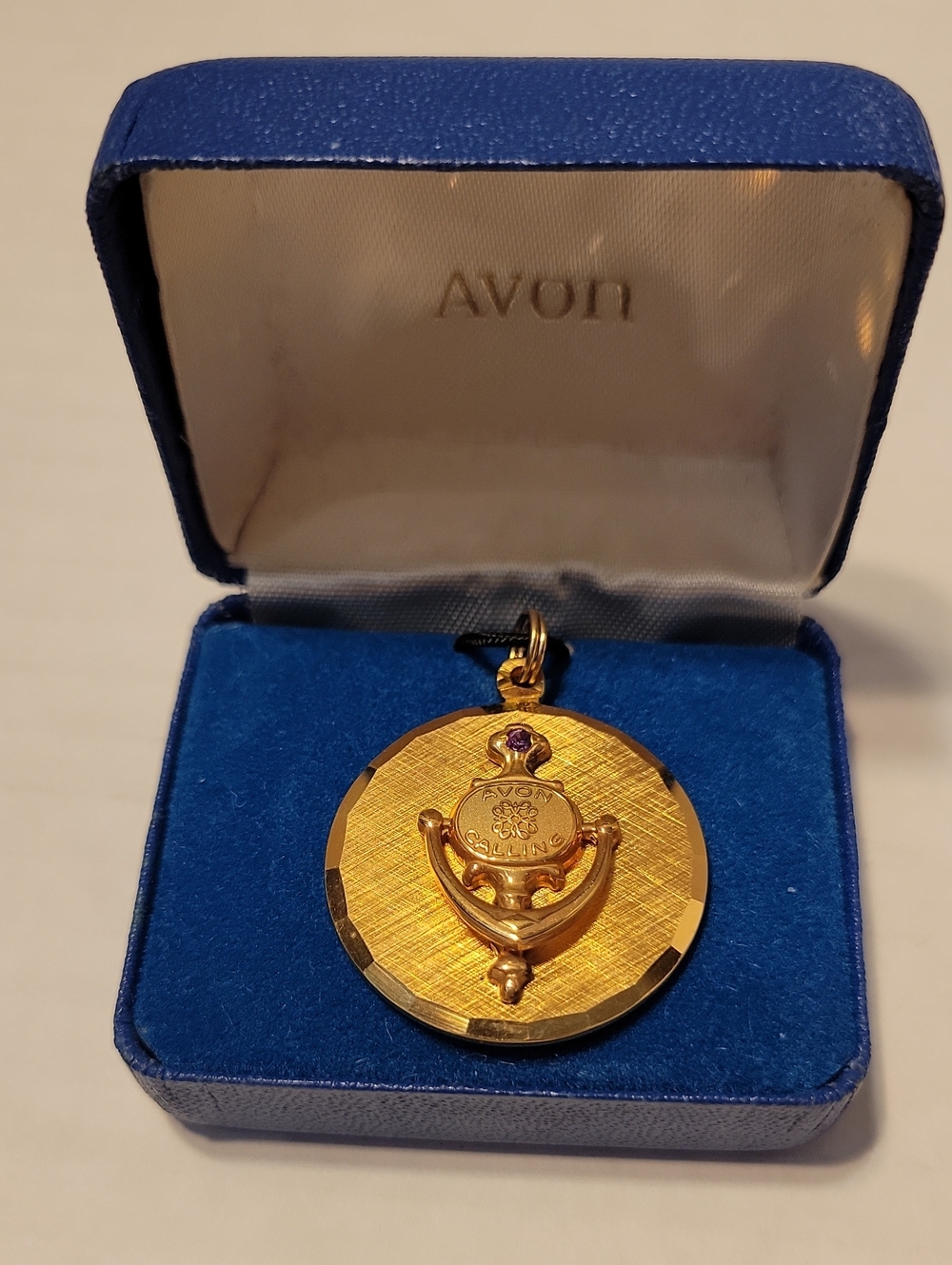 Avon President's Award Gold-Filled Round Doorknocker Charm with Purple Stone